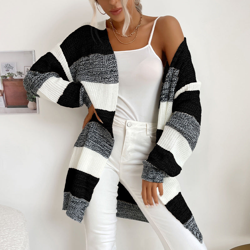 Cardydony Women's Striped Open-Front Longline Cardigan – Multicolor Options
