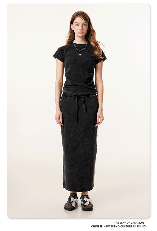 Cardydony Women's Washed Denim Maxi Dress | Vintage Streetwear Style