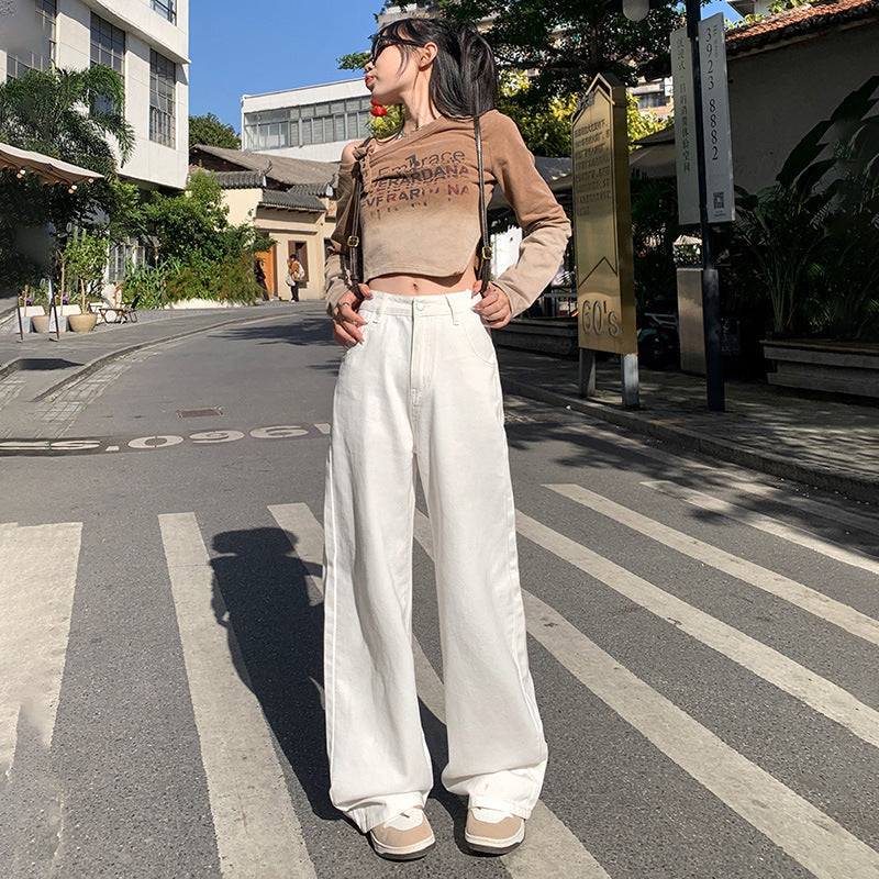 Cardydony Women's Sleek High-Waisted Wide-Leg Jeans in Classic White