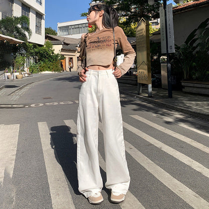 Cardydony Women's Sleek High-Waisted Wide-Leg Jeans in Classic White