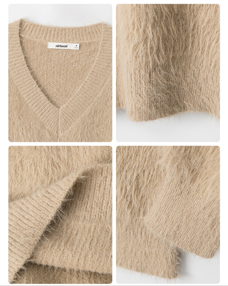 Cardydony Women's Fluffy V-Neck Sweater | Soft Fuzzy Winter Pullover