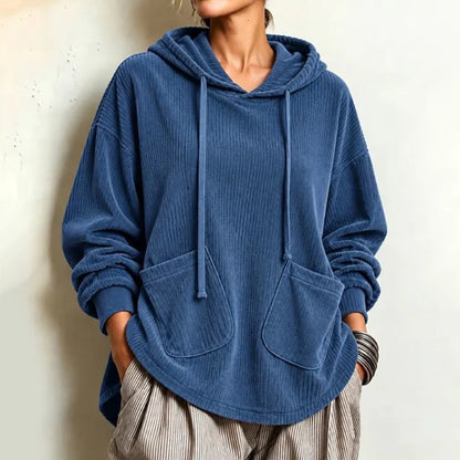 Cardydony Women's Fall Winter Cozy Pocket Corduroy Hooded Top