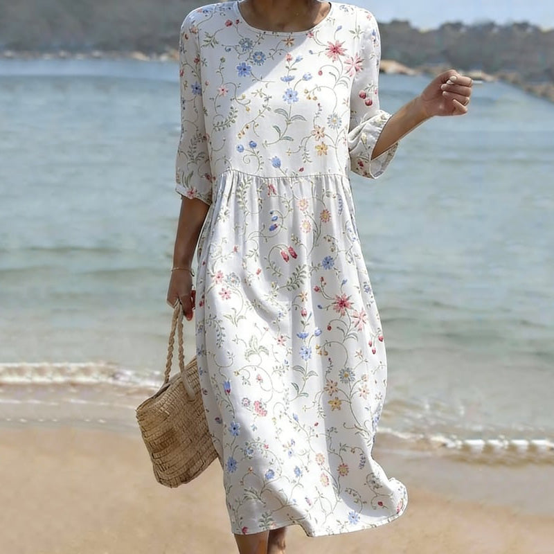 Cardydony Women's Floral Art Print Linen Blend Casual Dress