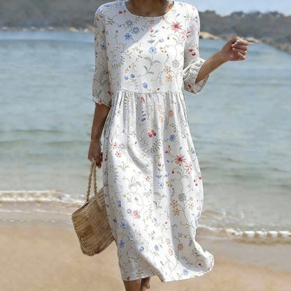 Cardydony Women's Floral Art Print Linen Blend Casual Dress