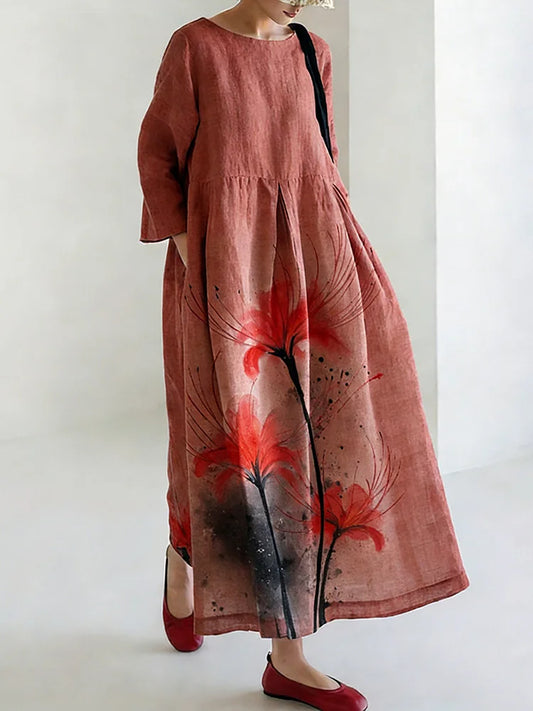 Cardydony Women's Japanese-style Spider Lily Pattern Dress