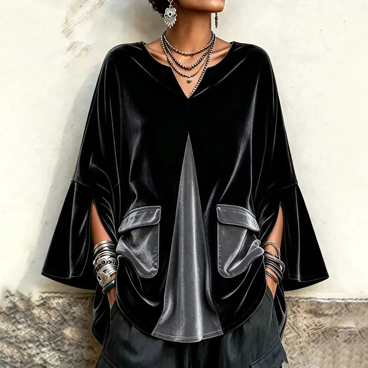 Cardydony Women's Fall Winter Cozy Elegant V-neck Olive Velvet Tunic Top