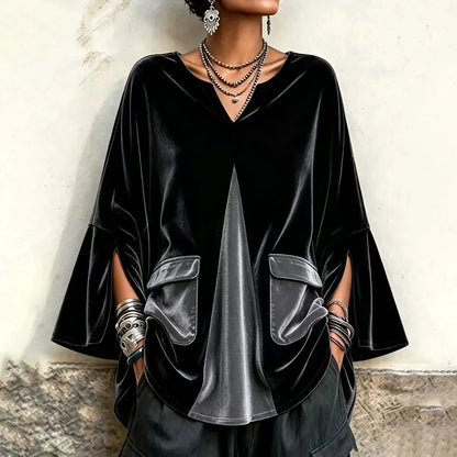 Cardydony Women's Fall Winter Cozy Elegant V-neck Olive Velvet Tunic Top