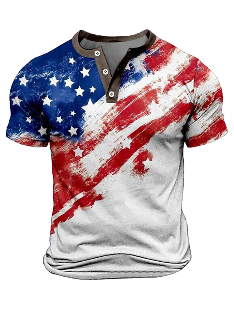 Cardydony Men's America's 250th Anniversary Pattern Henley T-shirt