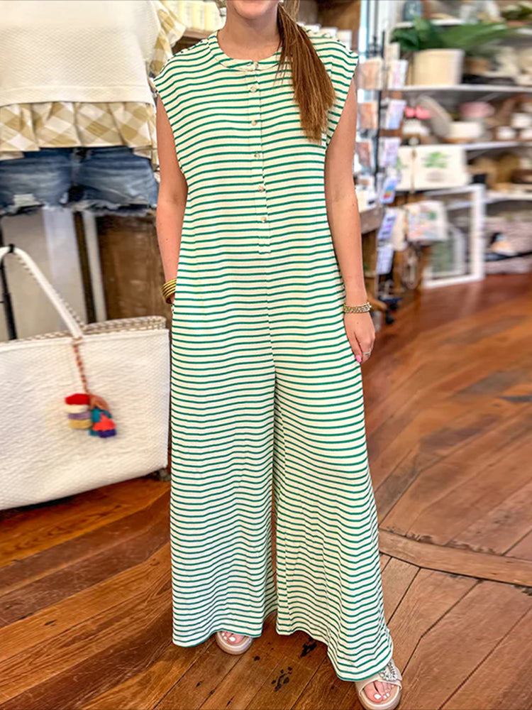 Cardydony Women's Oversized Striped Sleeveless Jumpsuit