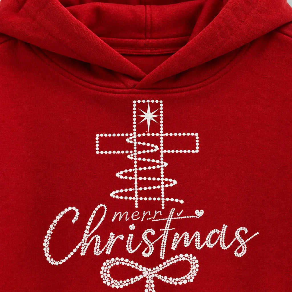 Cardydony Women's Faith Inspired Merry Christmas Cross Graphic Relaxed Fit Snowflake Hooded Hoodie