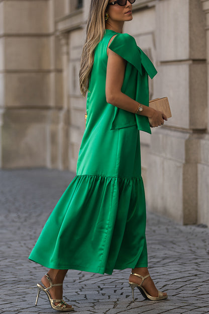 Cardydony Women's Ever Yours Satin Oversized Bow Detail Sleeveless Loose Maxi Dress