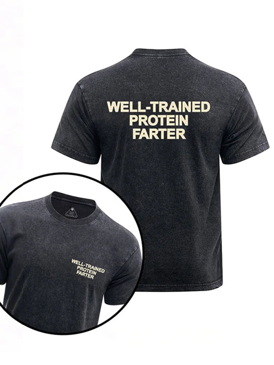 Cardydony Well-trained Protein Farter Printed Washed Gym Shirt