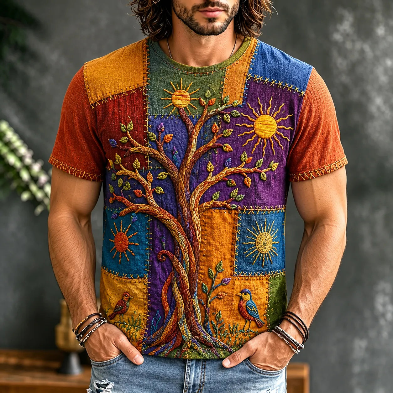 Cardydony Men's Vintage Hippie Art Short Sleeve Casual T-shirt