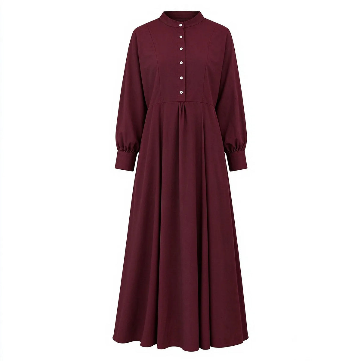 Cardydony Women's Vintage Solid Stand Collar Button Front A-Line Maxi Dress