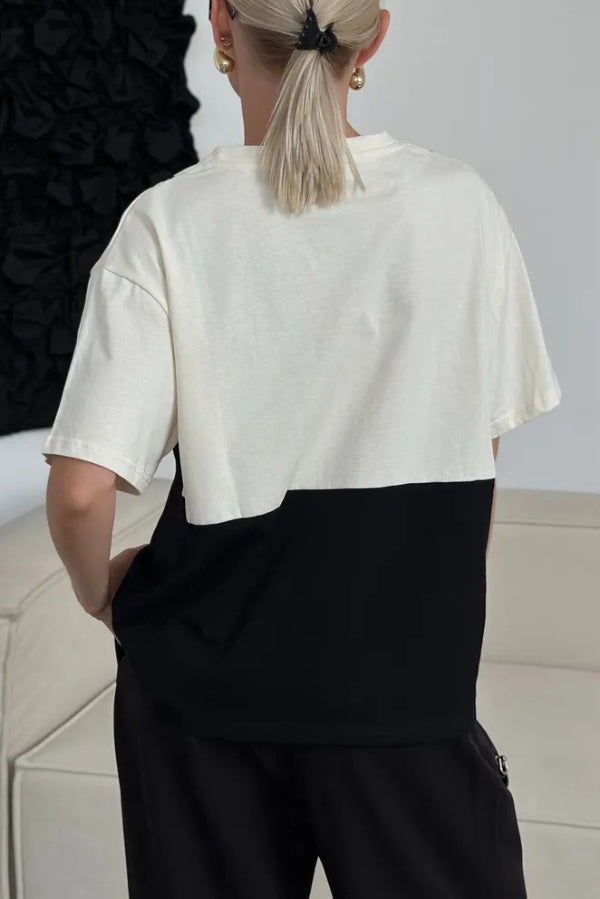 Cardydony Women's Fashionable Lace Patchwork Loose-fitting Round Neck Short-sleeved T-shirt