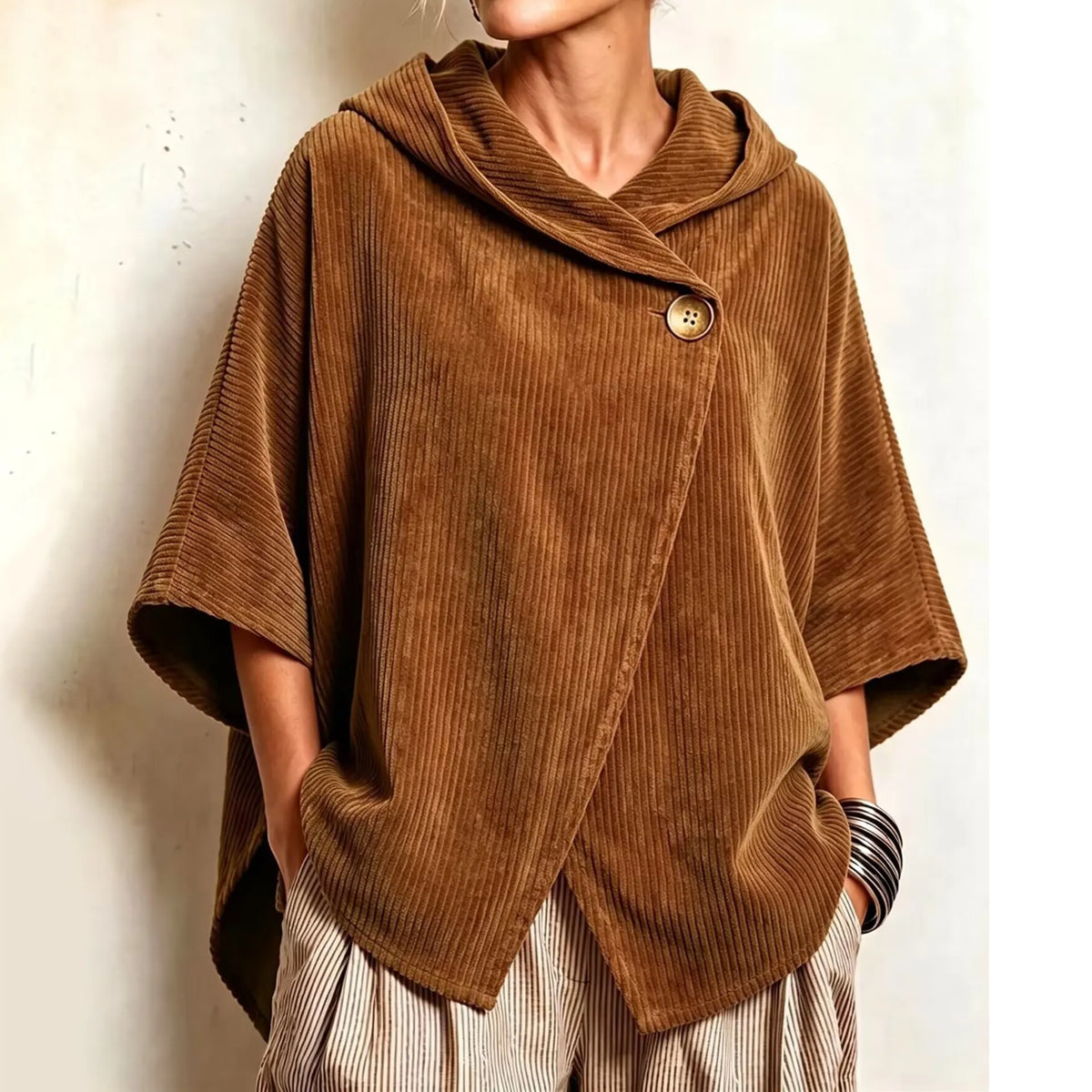 Cardydony Women's Fall Winter Cozy Asymmetric Corduroy Top