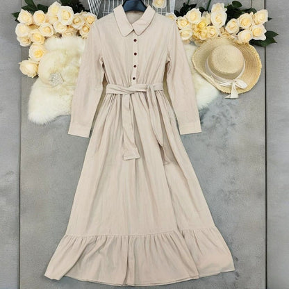 Cardydony Women's Boho Solid Color Buttons Linen Blend Maxi Dress