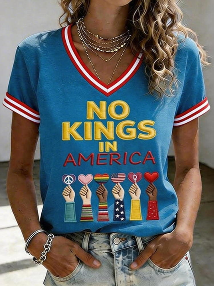 Cardydony Women's American No King Printed V-neck Short-sleeved T-shirt