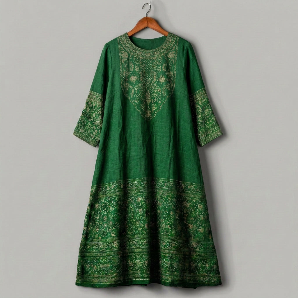 Cardydony Women's Iranian Persian Art Pattern Linen Blend Dress