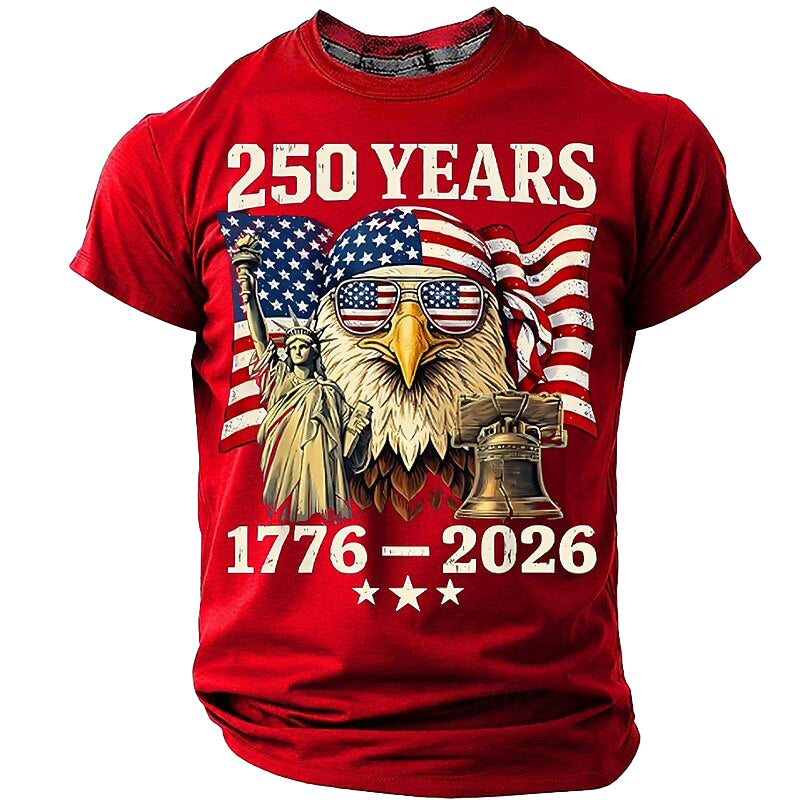 Cardydony Men's Anniversary 250 Years 1776 2026 Cool Bald Eagle Sunglasses Statue Of Liberty Us Flag T Shirt