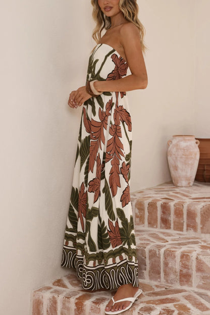 Cardydony Women's Botanical Print Sleeveless Off-shoulder Resort-style Loose Maxi Dress