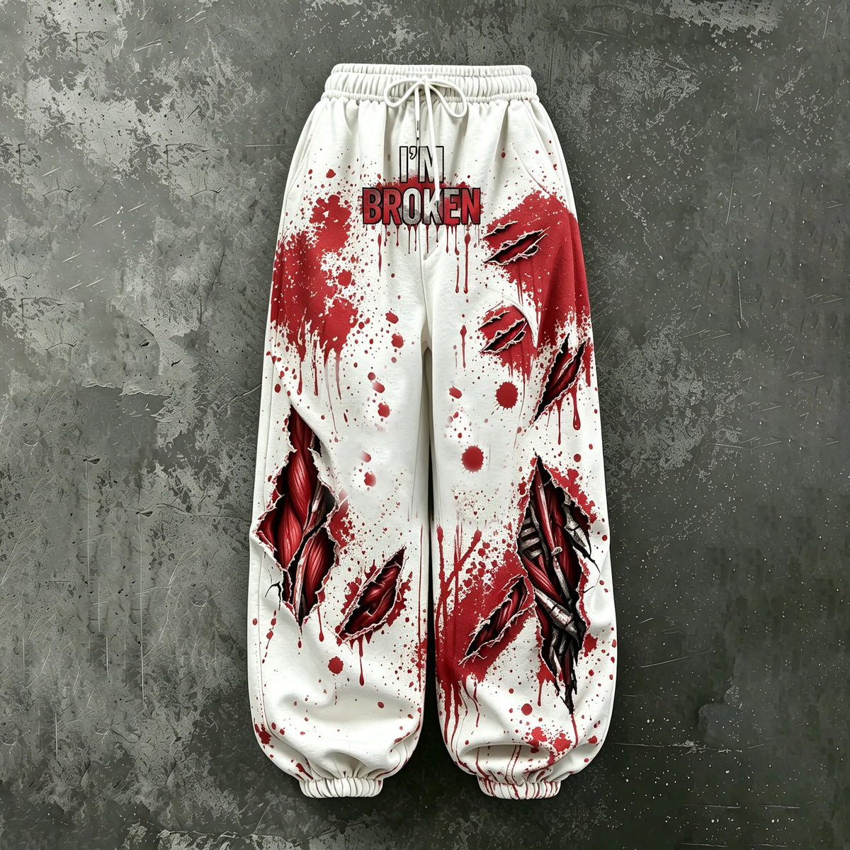 Cardydony Women's Bloodstained Series Muscle "i'm Broken" Printed Pants