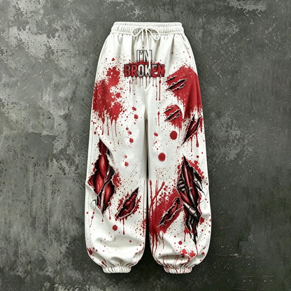 Cardydony Women's Bloodstained Series Muscle "i'm Broken" Printed Pants