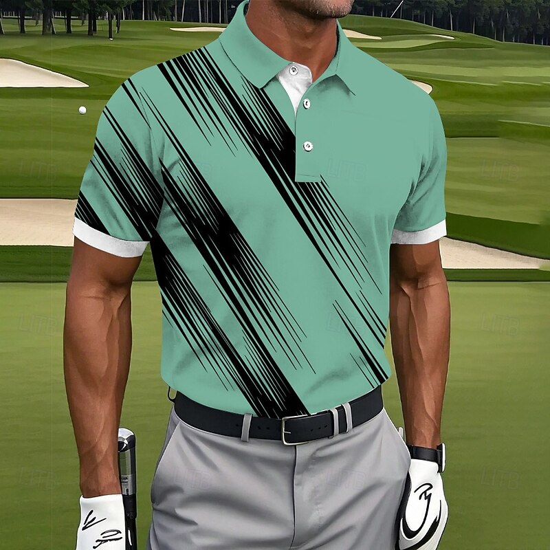 Cardydony Men's Line Pattern Golf Sports Polo Shirt