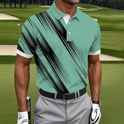 Cardydony Men's Line Pattern Golf Sports Polo Shirt