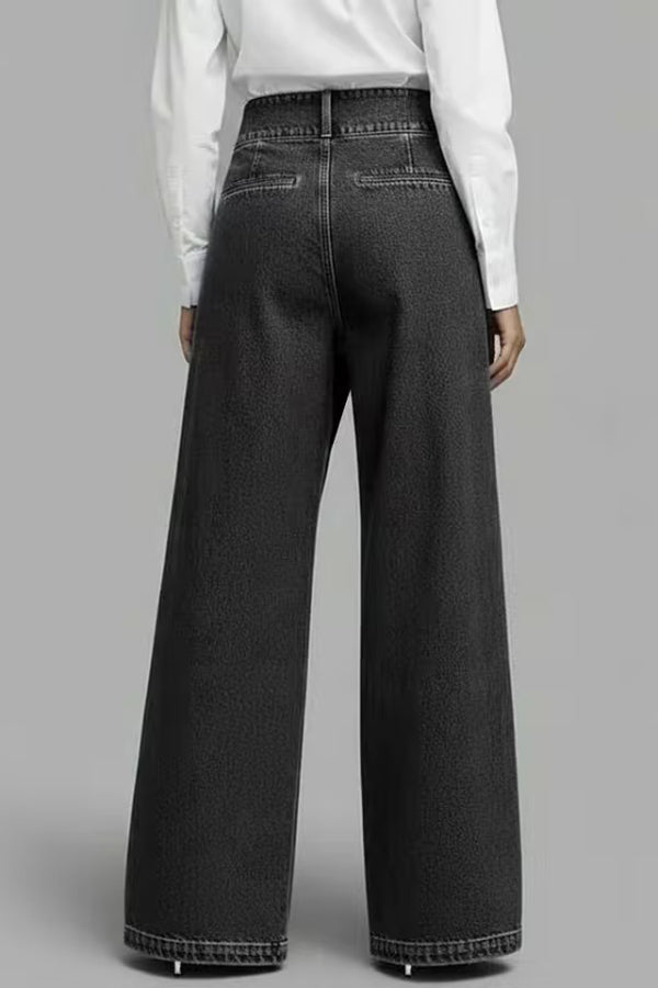 Cardydony Women's  Stylish High-waisted Crossover Placket Pocket Casual Jeans