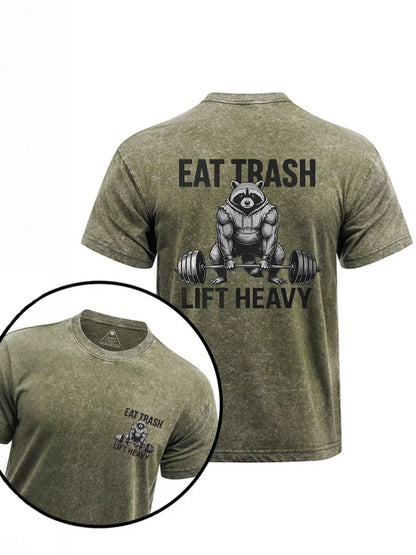 Cardydony Eat Trash Lift Heavy Printed Washed Gym Shirt