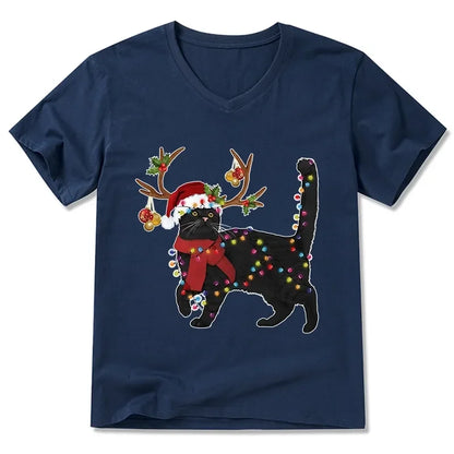 Cardydony Christmas Black Cat V-neck Classic T-shirt