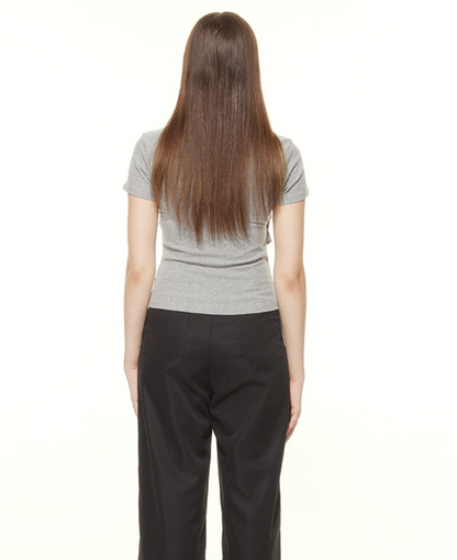 Cardydony Women's Minimalist Ruched Slim-Fit Tee with Embroidered Detail