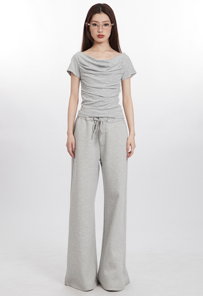 Cardydony Women's Draped Off-Shoulder Slim-Fit Crop Top