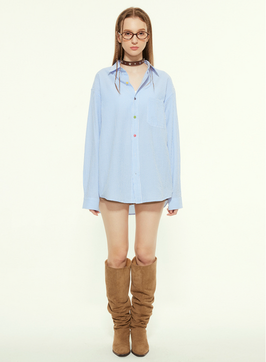 Cardydony Women's Relaxed Fit Oversized Striped Button-Up Shirt with Classic Charm