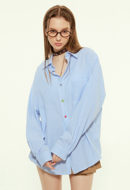 Cardydony Women's Relaxed Fit Oversized Striped Button-Up Shirt with Classic Charm