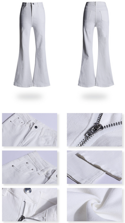 Cardydony Women's High-Waisted White Flared Jeans with Sleek Stretch Fit