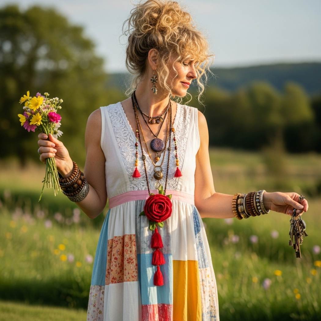 Women's Vintage Floral Patchwork Sleeveless Long Dress