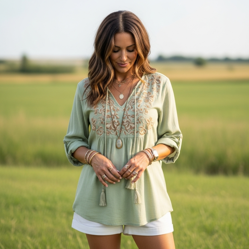 Women's Retro Floral Art Linen Print Casual Shirt