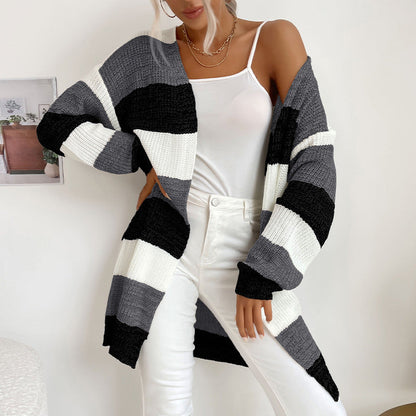 Cardydony Women's Striped Open-Front Longline Cardigan – Multicolor Options