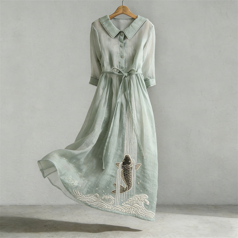 Cardydony Japanese Koi Carp Fish Upstream Flowy Maxi Dress