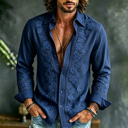 Cardydony Men's Causal Spring Floral Art Print Flowy Linen Blend Shirt