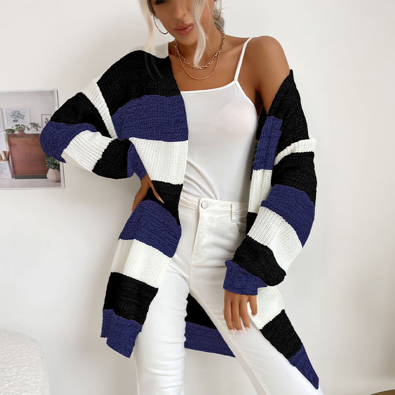 Cardydony Women's Striped Open-Front Longline Cardigan – Multicolor Options