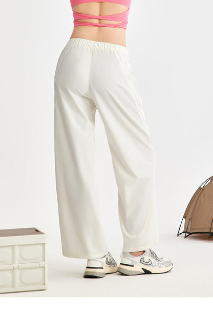 Cardydony Women's High-Waisted Wide Leg Sport Pants – Retro Parachute Style with Side Stripes