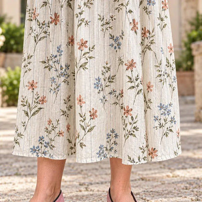 Cardydony Women's Vintage Dainty Floral Print Loose Fit Long Sleeve Gathered Waist Midi Dress