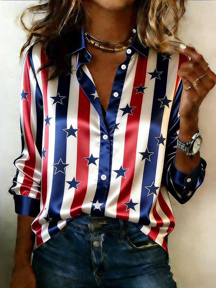Cardydony Women's Vintage Us America 250 Year Anniversary Long Sleeve Casual Shirt
