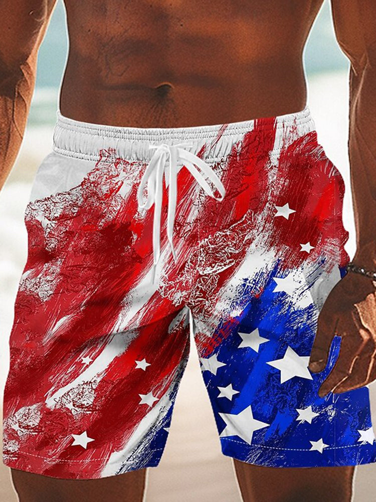 Cardydony Men's Casual Us Flag Patriotic Print Shorts