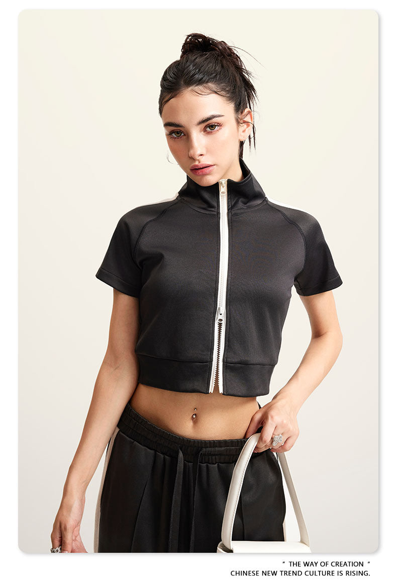 Cardydony Women's Zip-Up Crop Top | Y2K Athletic Style