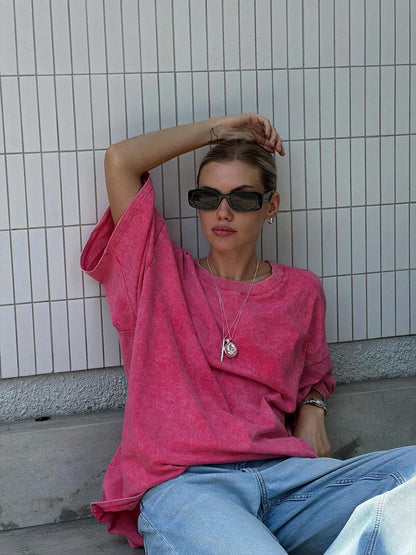 Cardydony Women's Vintage Washed Cotton Oversized T Shirts