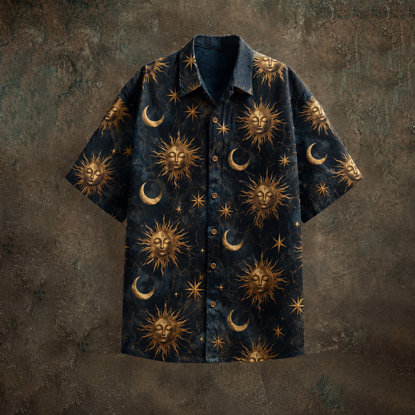 Cardydony Men's Retro Sun And Moon Print Cotton Linen Top